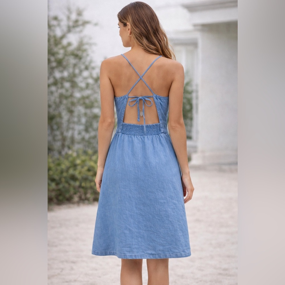 Gentle Fawn Blue Backless Sundress – Tie Back Lyocell Summer Dress Size S